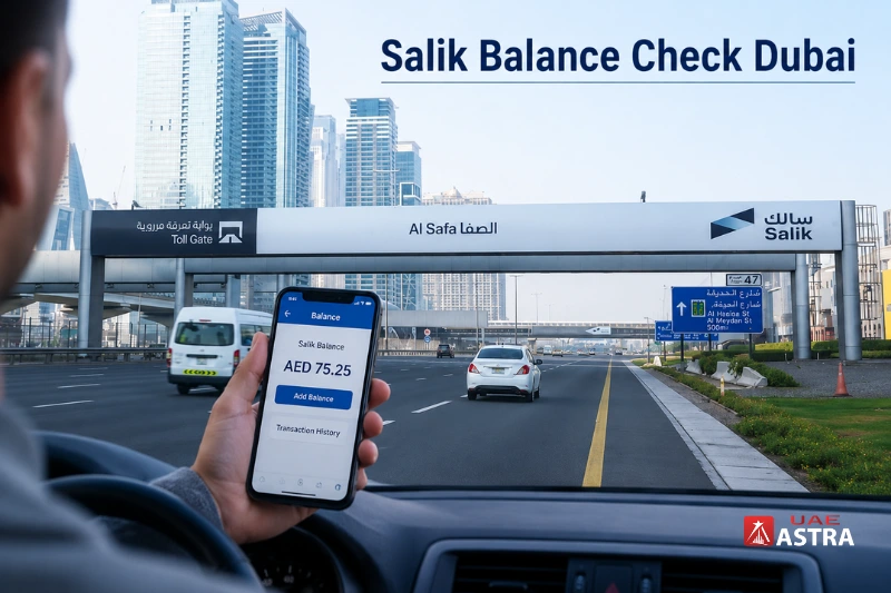 Salik balance check on Dubai toll gate road using mobile app