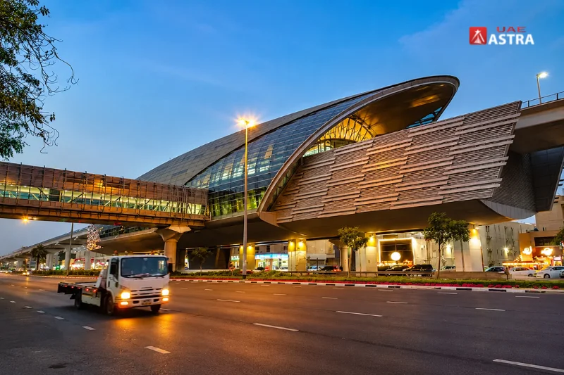 DAFZA Metro Station exterior on Dubai Metro Green Line