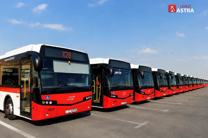 X28 bus schedule guide with modern city buses