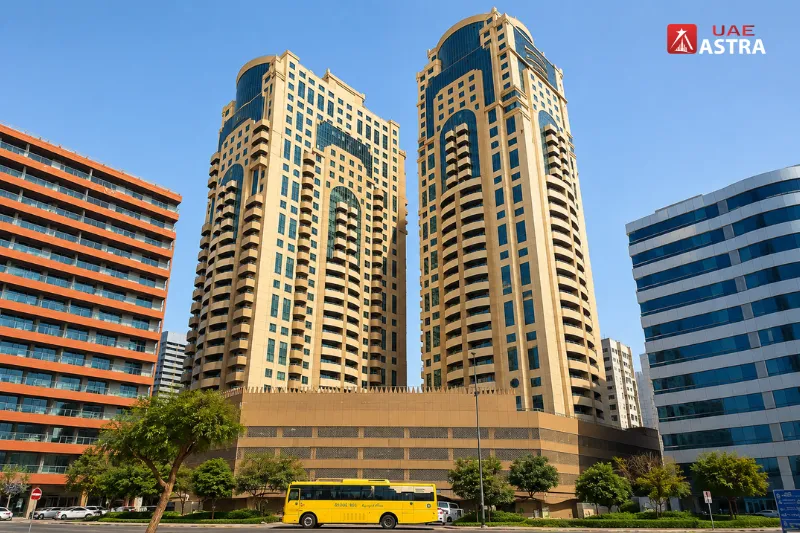 Front view of Al Shaiba Tower A residential building in Barsha Heights, Dubai