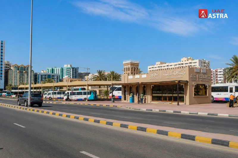 Ajman Bus Terminal with public buses at Al Musalla Station