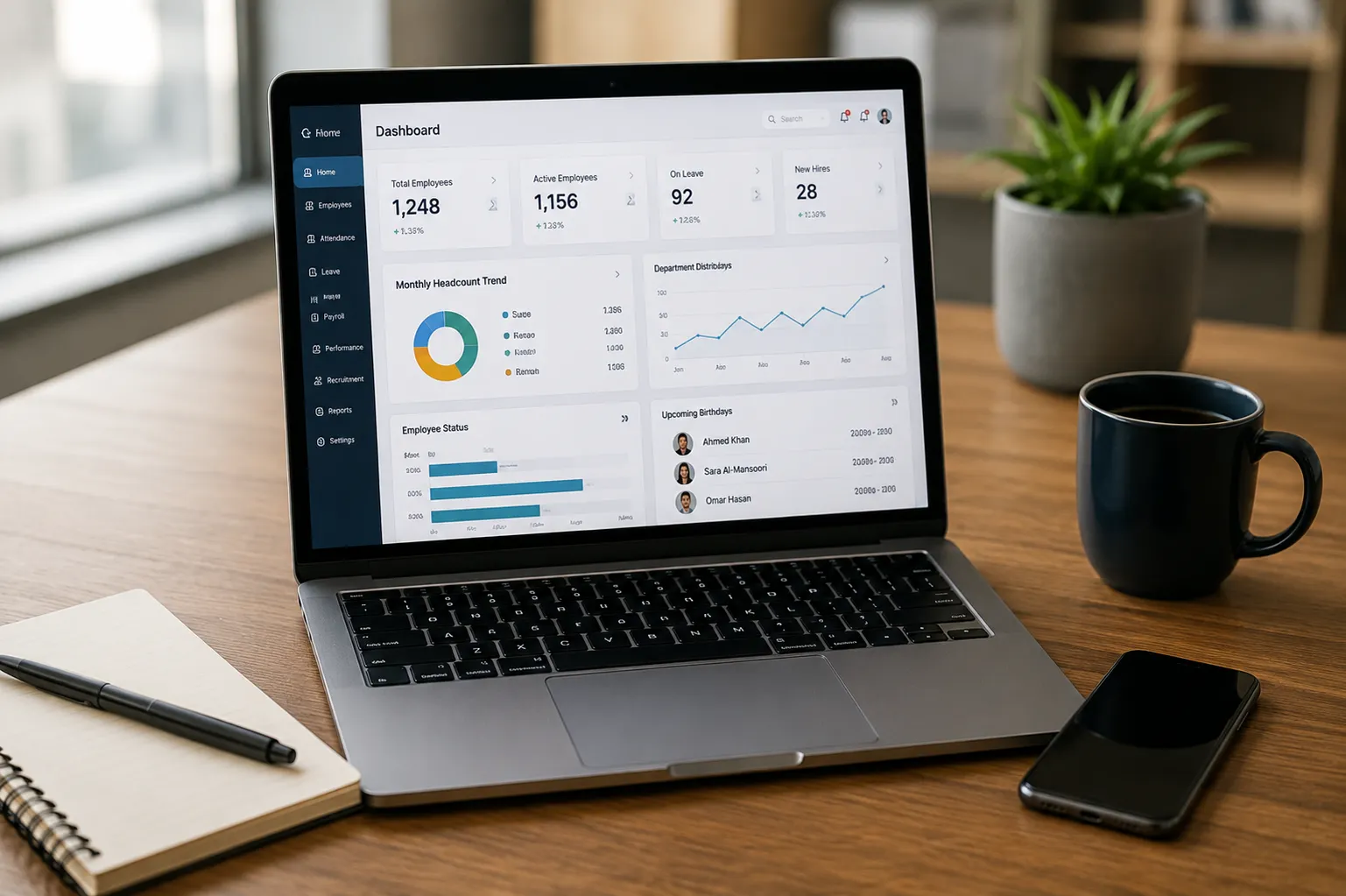 Cloud-based HRMS dashboard for GCC enterprise workforce management