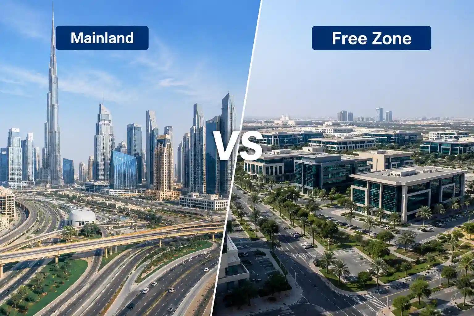 Dubai mainland and free zone business districts comparison