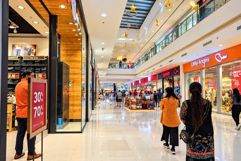 Al Quoz Mall shopping corridor and retail stores