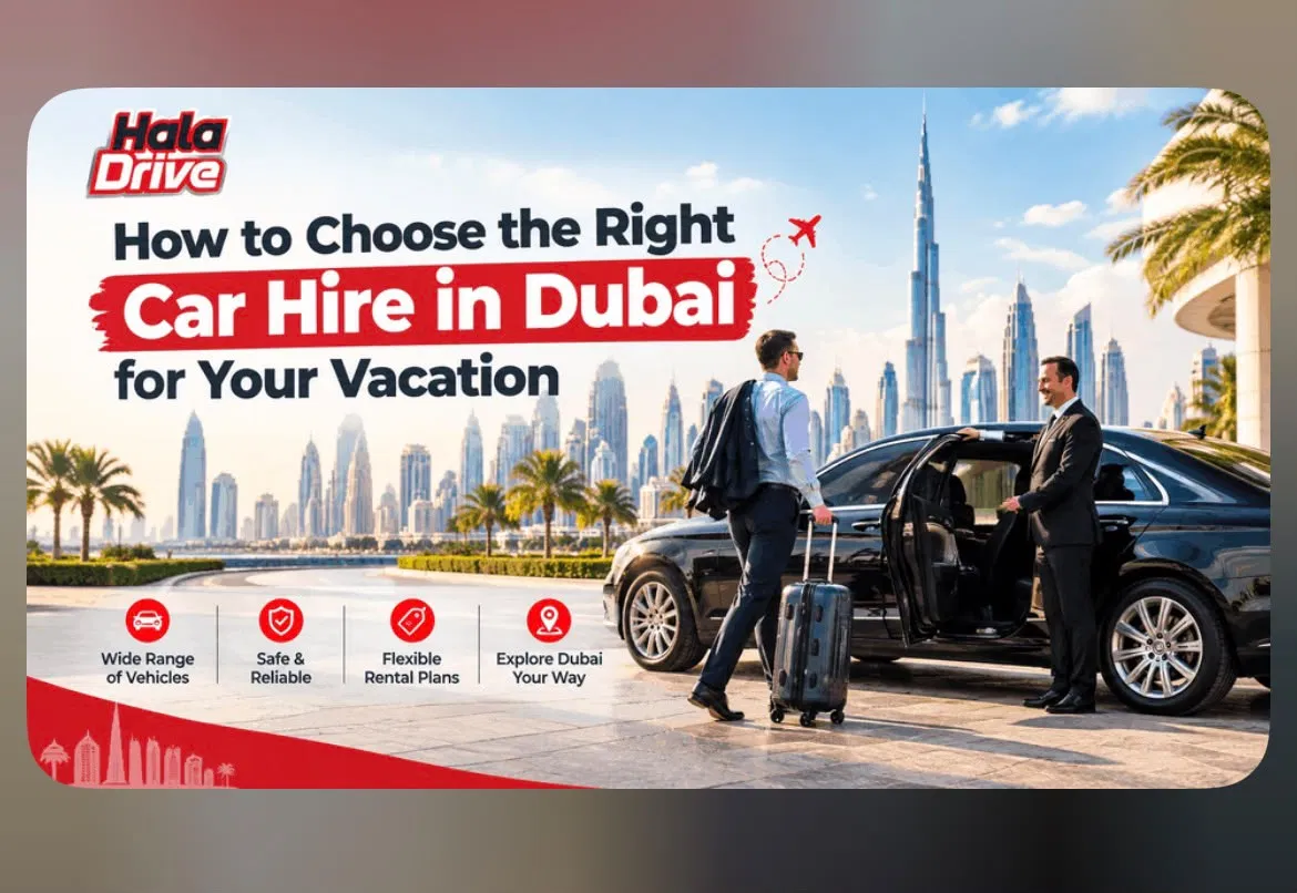 Car hire in Dubai for vacation with Dubai skyline