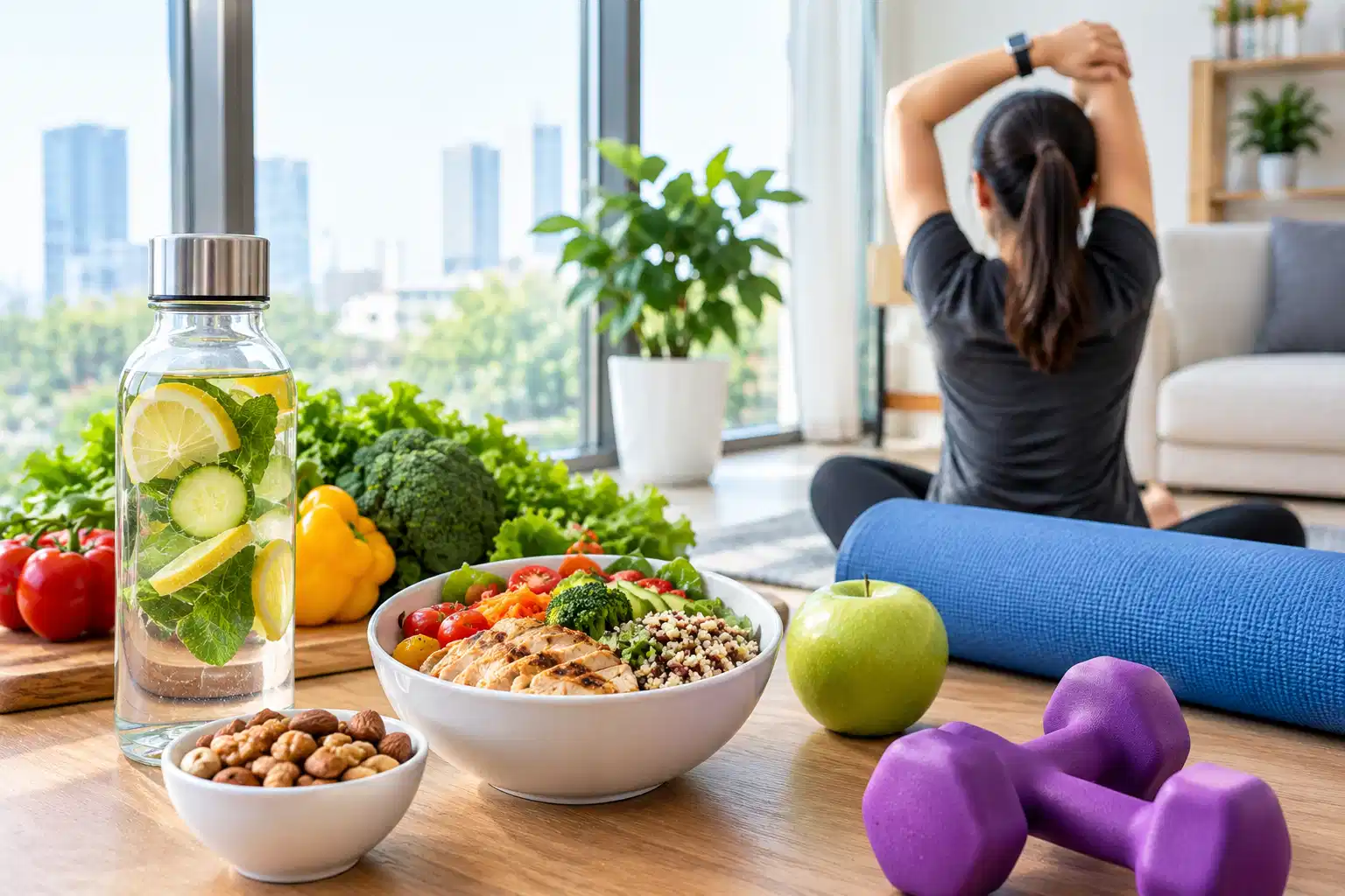 Healthy lifestyle with nutritious food and exercise