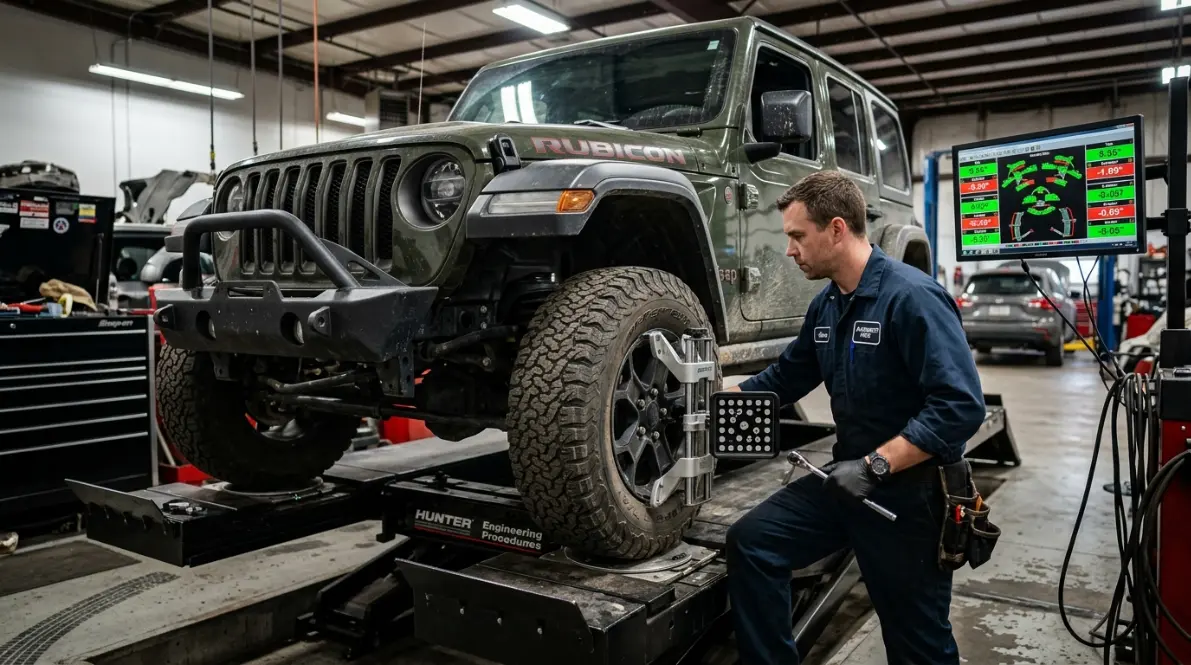 Jeep wheel alignment inspection in service center