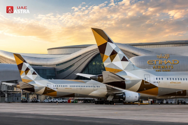 Okta Etihad aircraft at Abu Dhabi airport