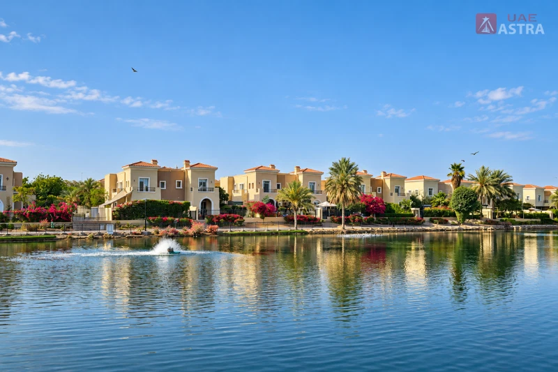 Arabian Ranches Dubai villas overlooking a landscaped lake