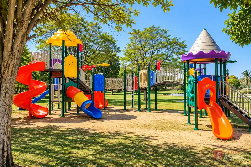 Children playground with colourful slides at Sharjah Desert Park