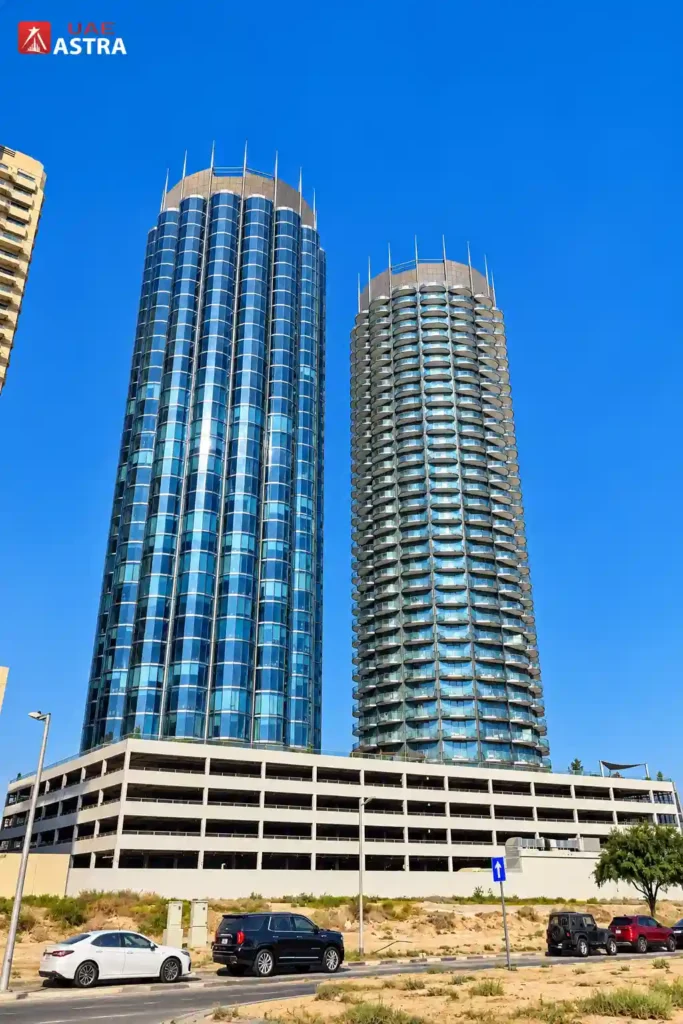 Donna Towers twin towers with multi-level parking in Dubai Silicon Oasis