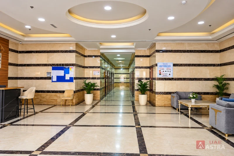 Emirates City Ajman residential building lobby and reception area