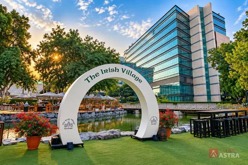 Irish Village Dubai garden and outdoor dining area