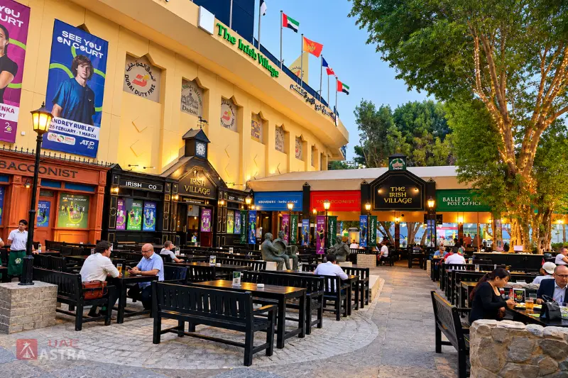 Irish Village Dubai outdoor dining area and courtyard