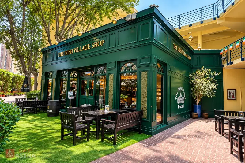 Irish Village Dubai shop and outdoor seating area