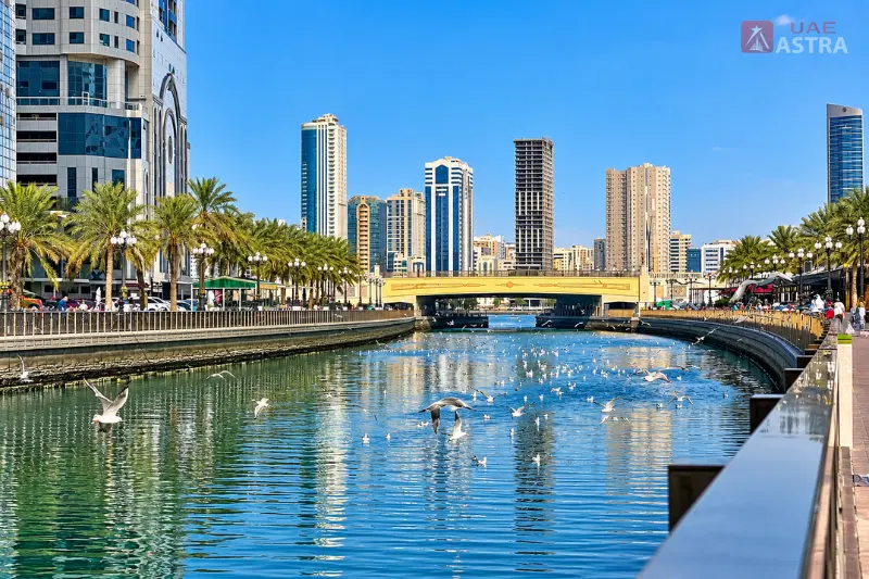 Khalid Lagoon waterfront near Ameer Bu Khamseen Tower in Sharjah