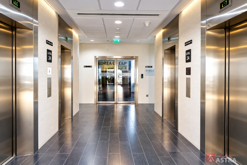 Shining Tower office elevator lobby in Abu Dhabi