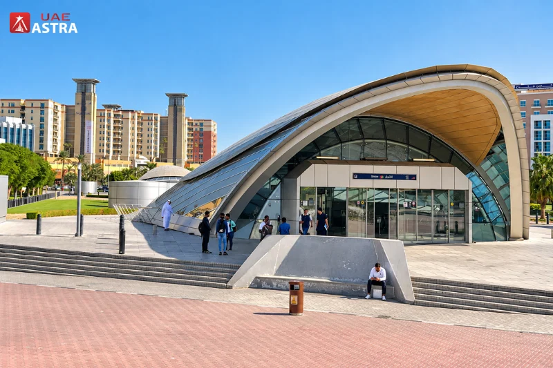 Union Metro Station Dubai entrance with modern glass architecture