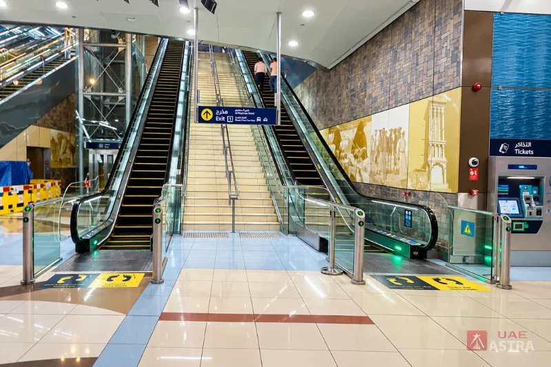 Union Metro Station Dubai escalators and passenger exit area