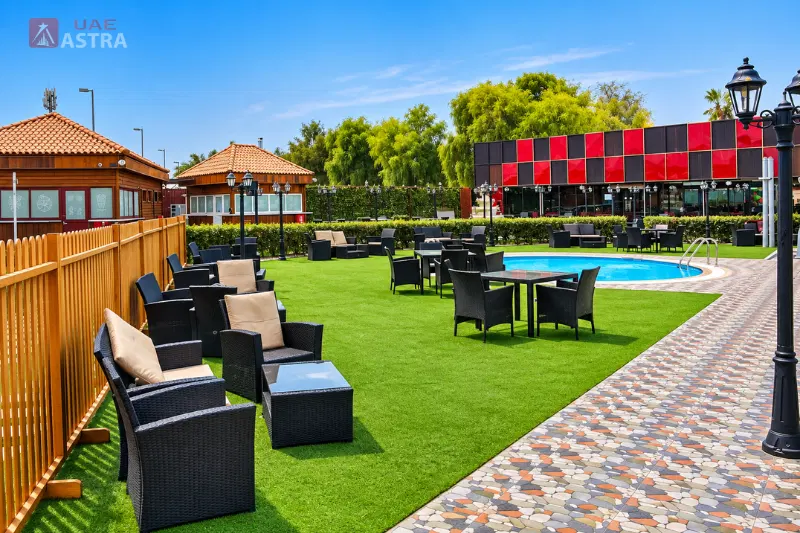 Villaggio Hotel Abu Dhabi outdoor pool and seating area